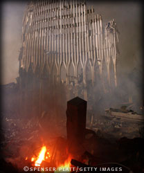 charred remains of the world trade center